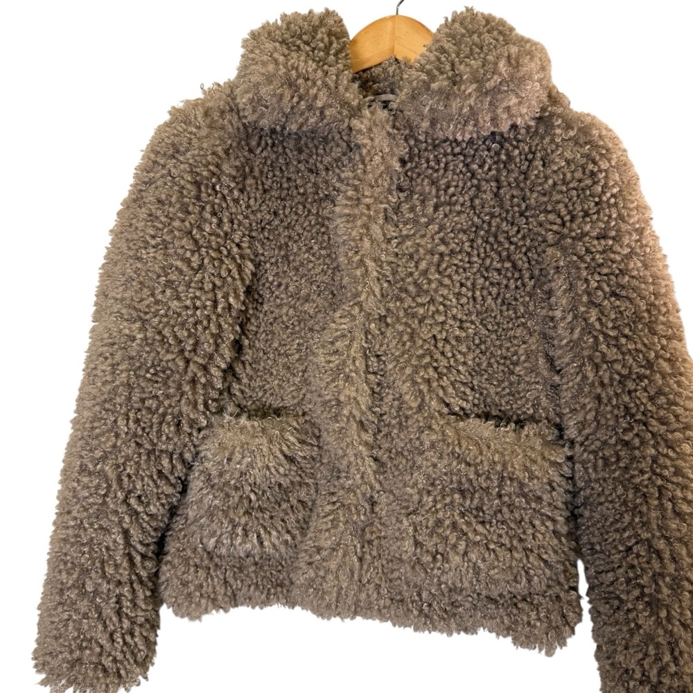 Zara Basic Women’s Beige Faux Fur Teddy Bear Fleece Crop Jacket sz S